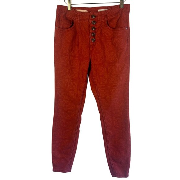 Anthropologie Pants - Pilcro & The Letterpress Rust High-Rise Skinny Pants Size 29 Textured Floral